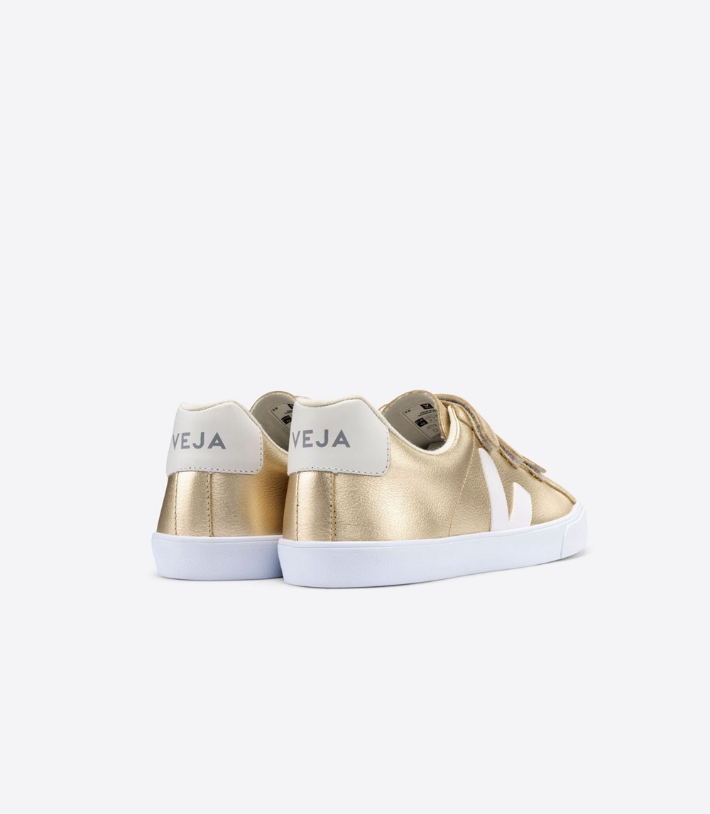 Tenis Veja Mujer - 3-Lock Cuero - Dorados/Blancos - 056VFDZUW